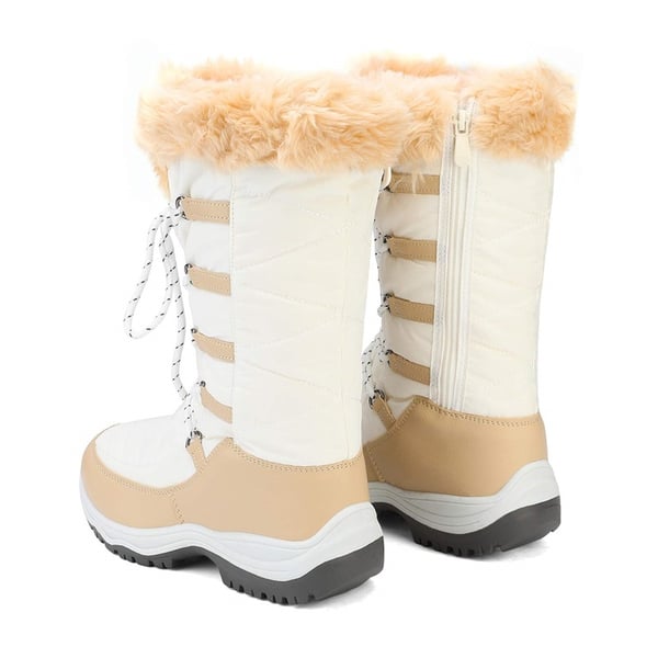 Mid Calf Lace Up Winter Boots - BEIGE WHITE - 2